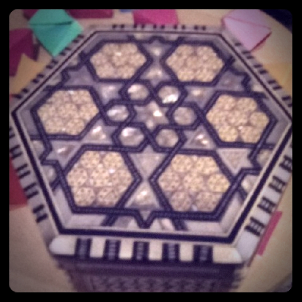 Moroccan inlay tiled hexagon wooden box